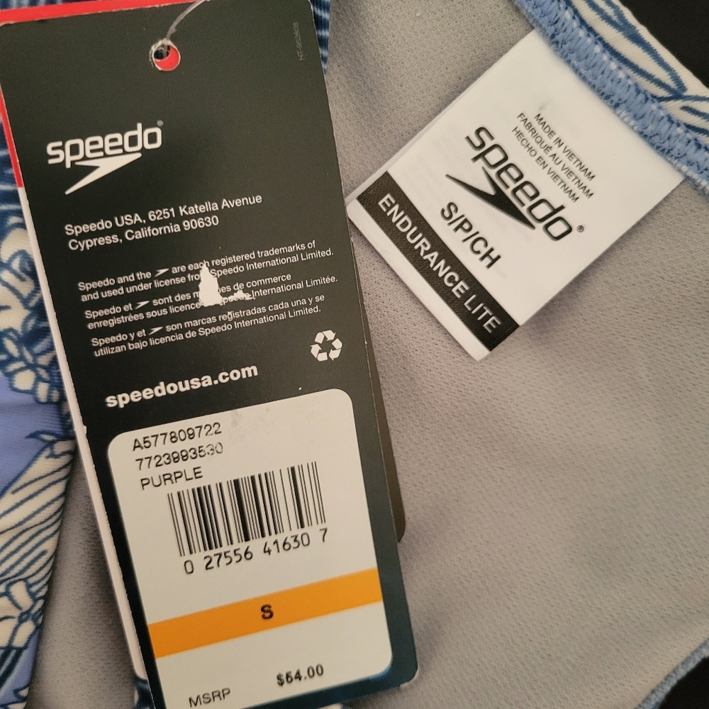 NWT Speedo Floral Bikini Top Small Blue White Sport Swim Top Removable Pads - Picture 3 of 7